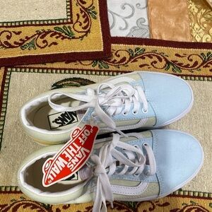 Vans Old Skool Color Block Girls Size 3 Shoes‎ Blue, Green, Yellow, Purple NWT